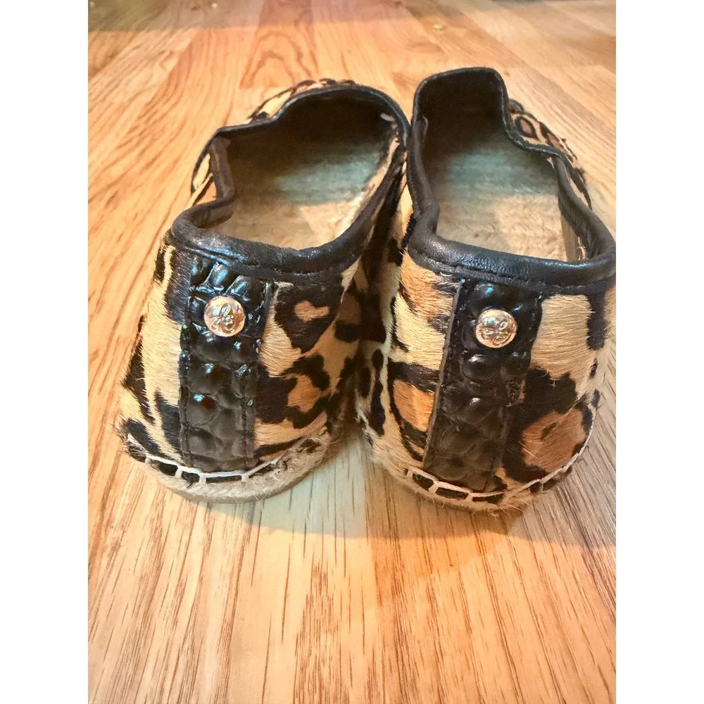 Sam Edelman Lewis Leopard Calf Hair Espadrille Flats Black Croc Cap Toe 9.5M